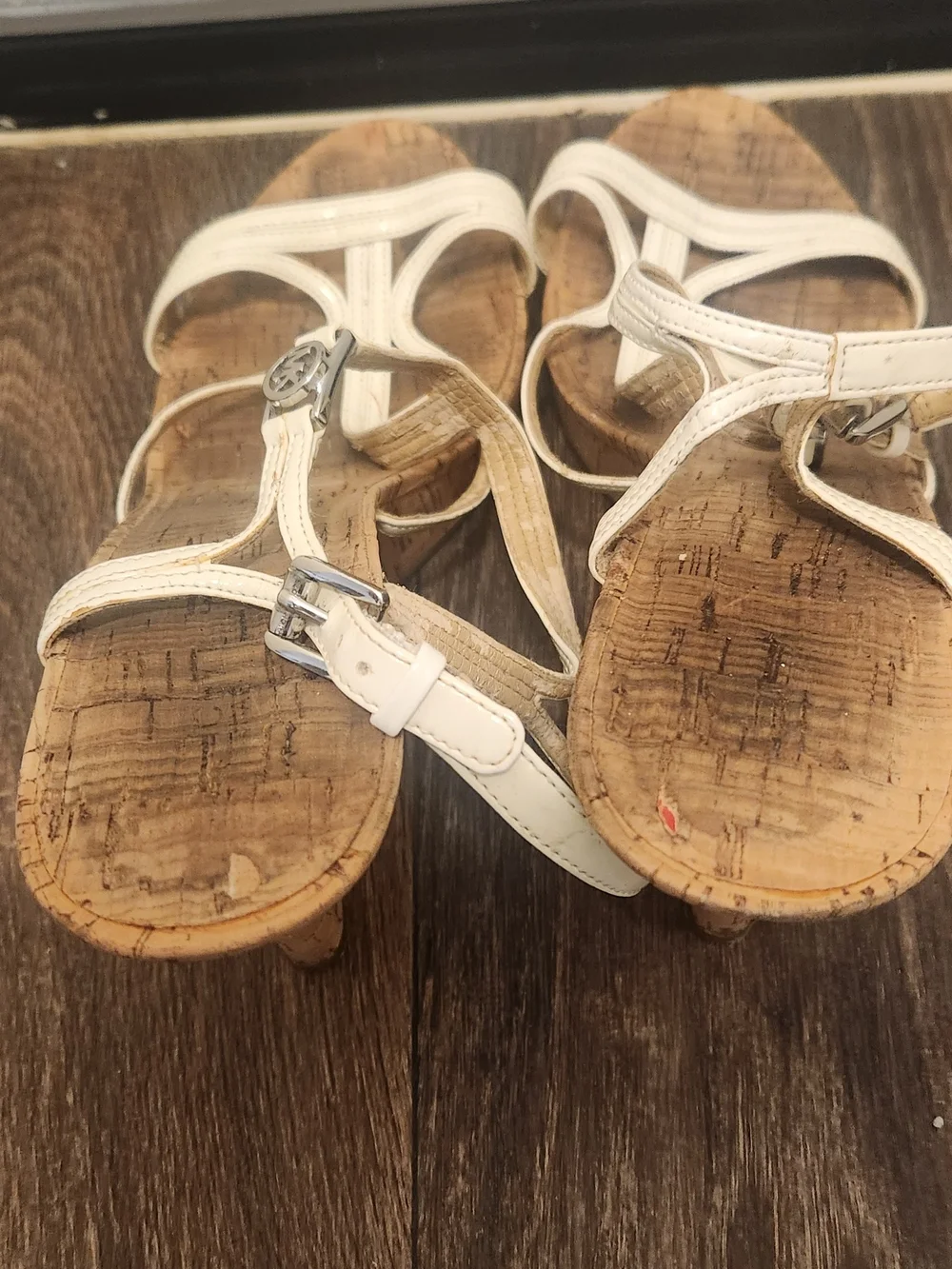 Michael Kors White Strappy Cork Wedge Sandals
